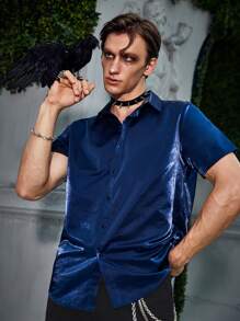 Manfinity AFTRDRK Men Button Up Satin Shirt - Royal Blue - View 3