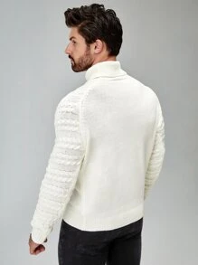 Manfinity 男士高領插肩袖麻花編織套頭毛衣 - 米色 - 查看 5