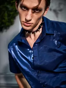 Manfinity AFTRDRK Men Button Up Satin Shirt - Royal Blue - View 4