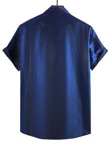 Manfinity AFTRDRK Men Button Up Satin Shirt - Royal Blue - View 5