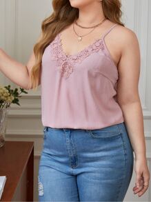 SHEIN Clasi 大碼蕾絲邊吊帶上衣 - 藕粉色 - 查看 1