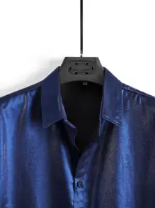 Manfinity AFTRDRK Men Button Up Satin Shirt - Royal Blue - View 7
