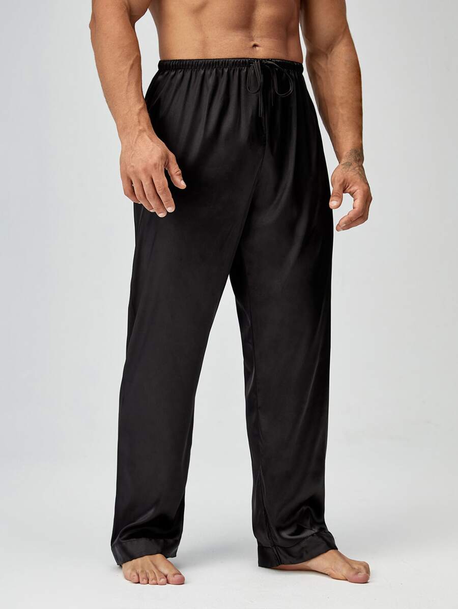 Hombres Pantalones homewear de cintura con cordón - Negro - Ver 1