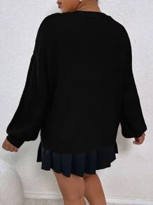 Flirla Áo khoác cardigan hở vai họa tiết hoa Plus, dành cho mùa đông - màu đen - Xem 2