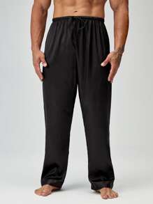Hombres Pantalones homewear de cintura con cordón - Negro - Ver 3
