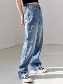 DAZY Raw Hem Washed Ripped Jeans - Medium Wash - View 6