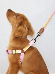 Supet 1pc Colorful Pet Chest & Back Strap Set, Including Leash, Adjustable, Suitable For Medium And Small Dogs, Fashionable Outdoor Walking Accessories - Multicolor - View 2