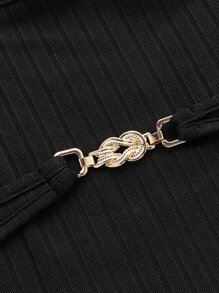 Muchica 女士时尚纯色露背短款上衣，秋季款 - 黑色 - 查看 4