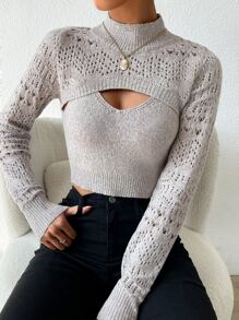 Zolique Áo len nữ kết hợp màu trơn Giải trí - Màu be - Xem 3