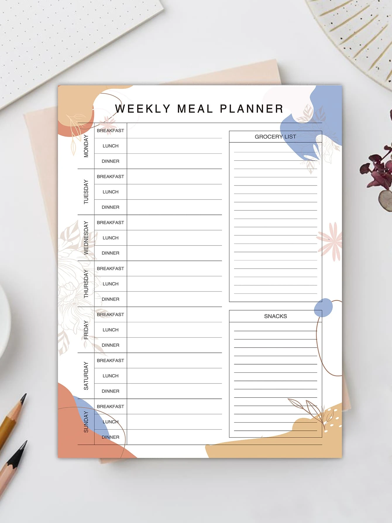 Trees 1 pc weekly meal planner with shopping list undated tear-off planning notepad, 8.6*6.5 inches, 52 sheets - Multicolor - View 1