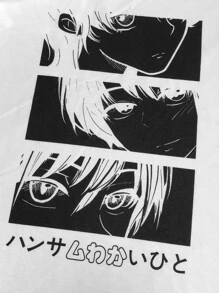 Claim Dot 男士 T 恤宽松圆领落肩长袖图案 T 恤溜冰者日本时尚春季针织上衣，秋季 - 白色 - 查看 3