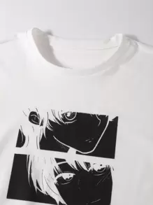 Claim Dot 男士 T 恤宽松圆领落肩长袖图案 T 恤溜冰者日本时尚春季针织上衣，秋季 - 白色 - 查看 4