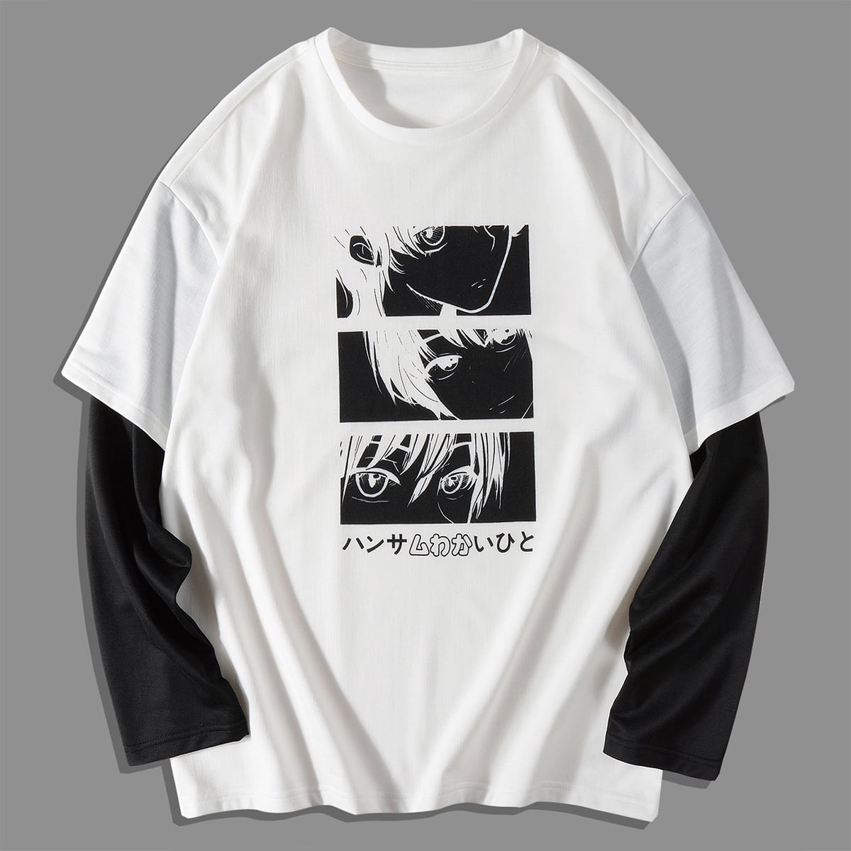 Camisetas holgadas para hombres con cuello redondo, manga larga, estampado gráfico, estilo japonés de patinador, tejido de punto, para primavera y o