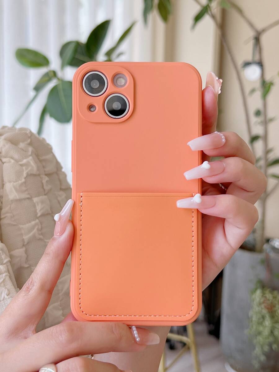 素色手機殼帶插卡槽 - 橘色 - 查看 1