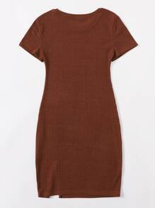 SHEIN Essnce 羅紋針織開衩下擺包臀洋裝 - 紫紅色 - 查看 2