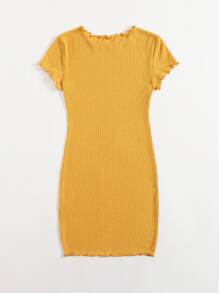 Muchica Lettuce Trim Rib-knit Bodycon Dress - Yellow - View 2