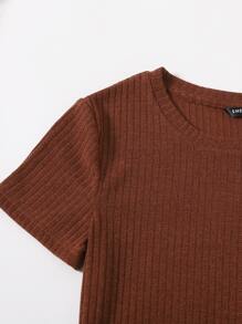 SHEIN Essnce 羅紋針織開衩下擺包臀洋裝 - 紫紅色 - 查看 4