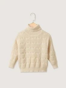 Toddler Girls Turtle Neck Cable Knit Jumper - Apricot - View 1