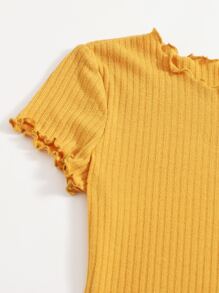 Muchica Lettuce Trim Rib-knit Bodycon Dress - Yellow - View 4