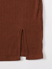 SHEIN Essnce 羅紋針織開衩下擺包臀洋裝 - 紫紅色 - 查看 5