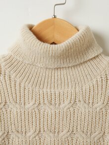 Toddler Girls Turtle Neck Cable Knit Jumper - Apricot - View 3