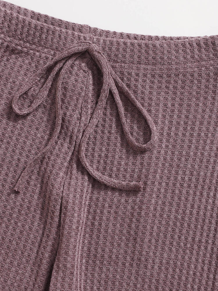 SHEIN EZwear Waffle Knit Cami Top & Knot Waist Leggings Set - Mauve Purple - View 5