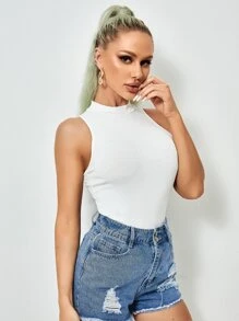 SHEIN Essnce 小高領素色背心上衣 - 白色 - 查看 2