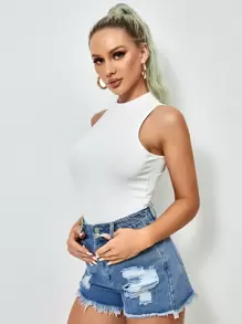 SHEIN Essnce 小高領素色背心上衣 - 白色 - 查看 4