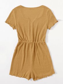 SHEIN LUNE Notched Neck Lettuce Trim Romper - Camel - View 2