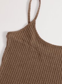SHEIN EZwear Waffle Knit Cami Top & Knot Waist Leggings Set - Mocha Brown - View 4