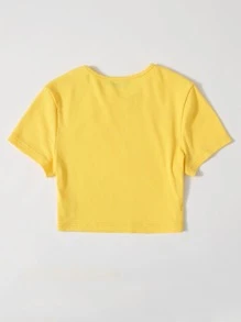 Muchica Solid Rib-knit Crop Top - Yellow - View 2