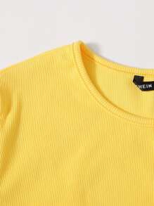 Muchica Solid Rib-knit Crop Top - Yellow - View 3
