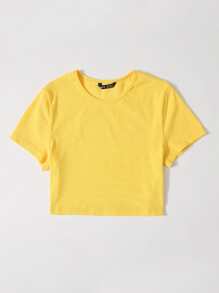 Muchica Solid Rib-knit Crop Top - Yellow - View 4
