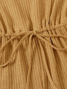 SHEIN LUNE Notched Neck Lettuce Trim Romper - Camel - View 4