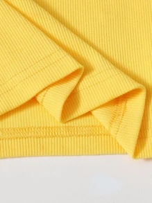 Muchica Solid Rib-knit Crop Top - Yellow - View 5