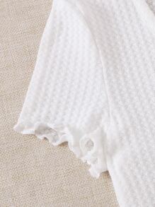 SHEIN EZwear 生菜邊華夫格針織T恤 - 白色 - 查看 4