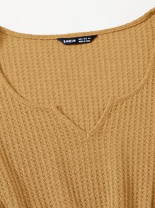 SHEIN LUNE Notched Neck Lettuce Trim Romper - Camel - View 5