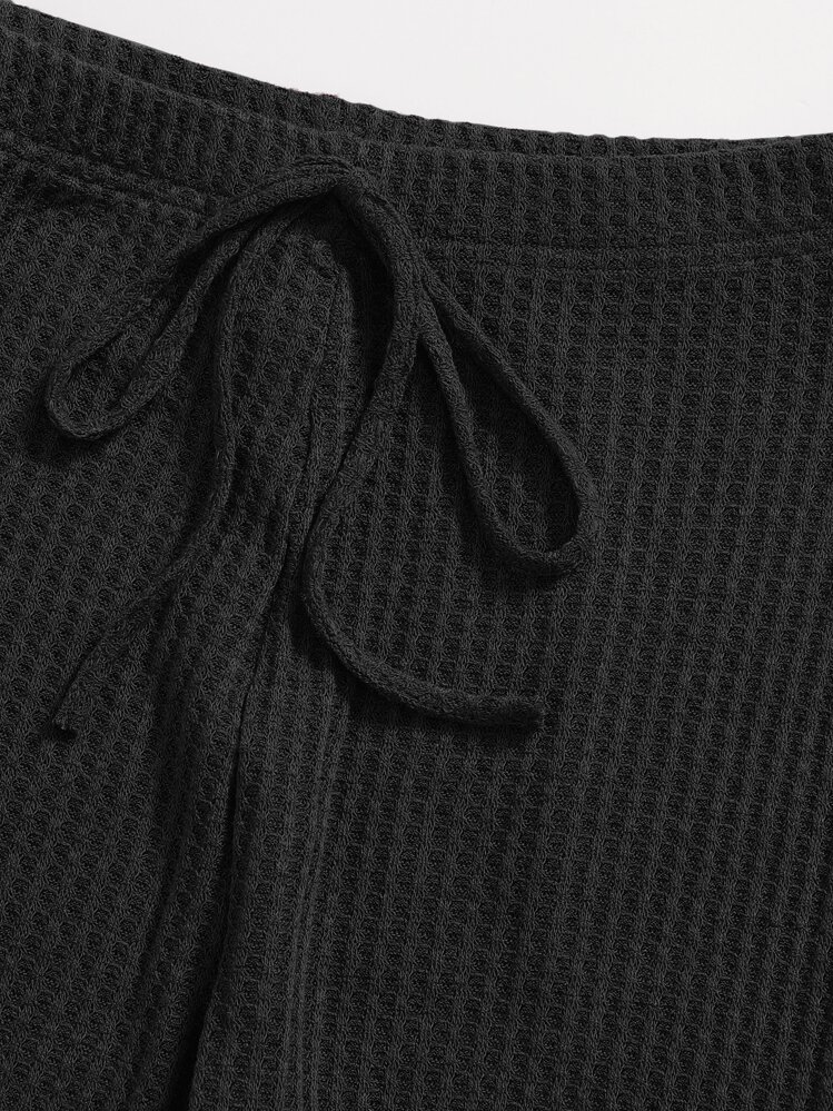 SHEIN EZwear ワッフルニット キャミトップ & ノットウエスト レギンス セット - ブラック - 見る 5