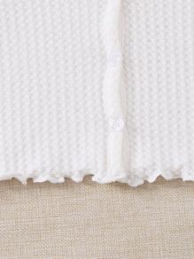 SHEIN EZwear 生菜邊華夫格針織T恤 - 白色 - 查看 2