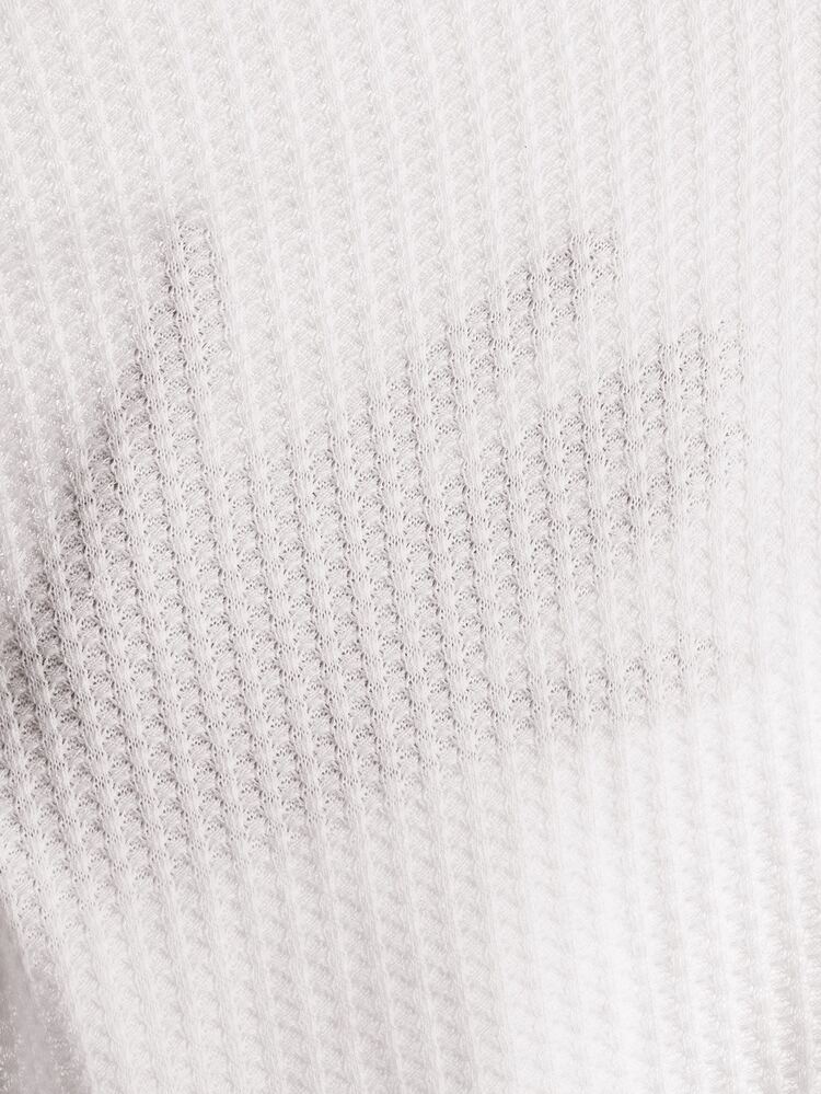 SHEIN EZwear 大碼紐扣生菜邊華夫格針織T恤 - 白色 - 查看 6