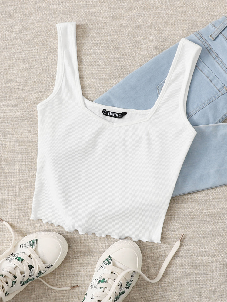 SHEIN EZwear Top corto ribete en forma de lechuga - Blanco - Añade 1