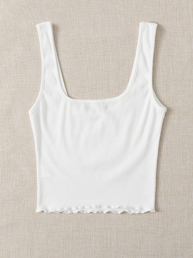 SHEIN EZwear Top corto ribete en forma de lechuga - Blanco - Añade 2