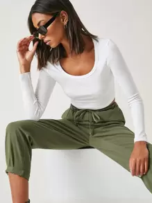 SHEIN BASICS Camiseta Corta unicolor Con Cuello En Forma De Cuchara - Blanco - Ver 6