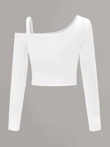 Muchica Asymmetrical Neck Cold Shoulder Rib-knit Top - White - View 3