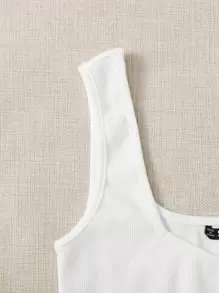 SHEIN EZwear Lettuce Edge Crop Top - White - View 5