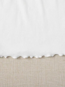 SHEIN EZwear Lettuce Edge Crop Top - White - View 6