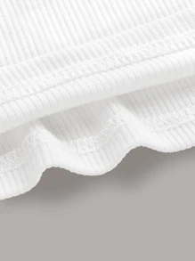 Muchica Asymmetrical Neck Cold Shoulder Rib-knit Top - White - View 6