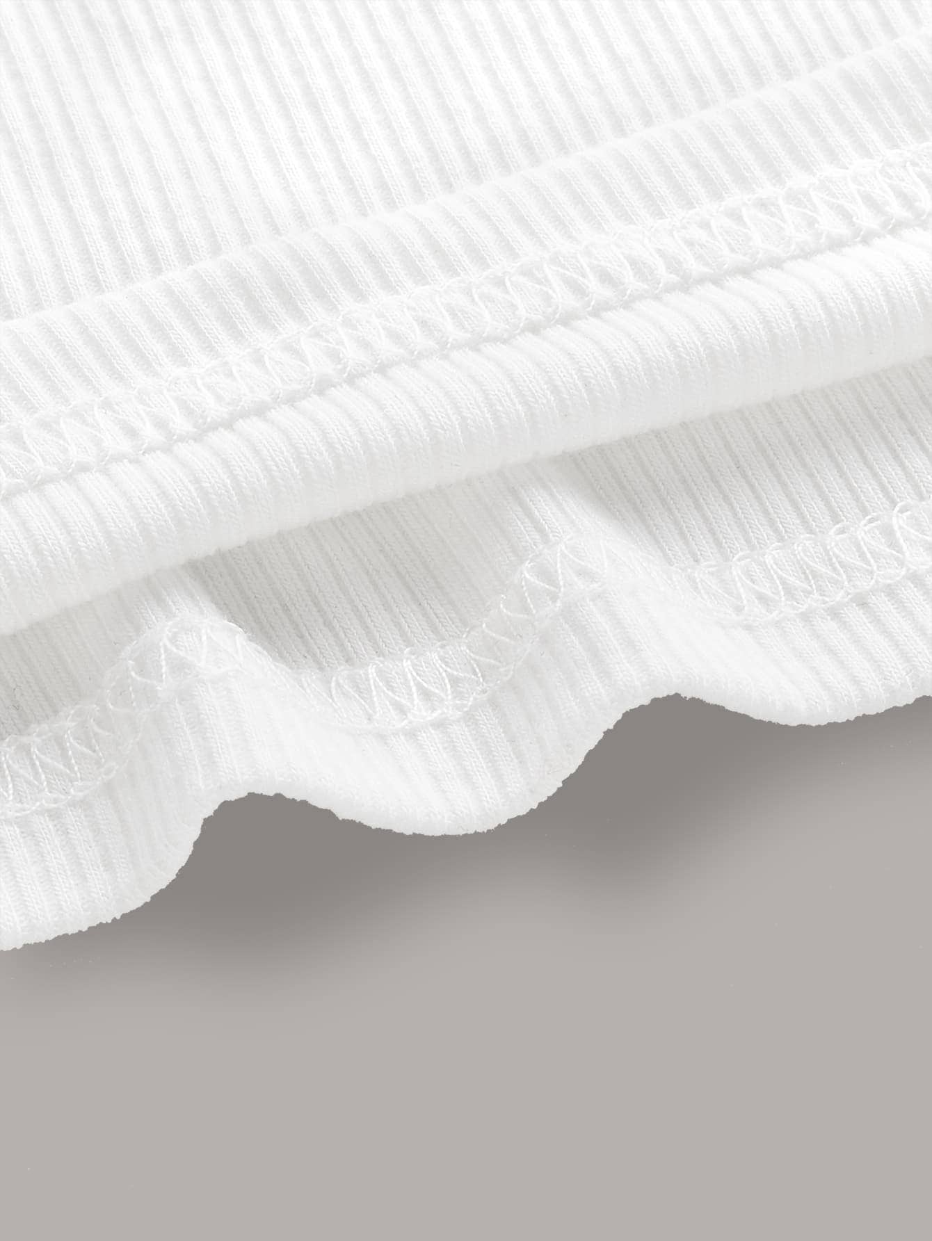 Muchica Asymmetrical Neck Cold Shoulder Rib-knit Top - White - View 5