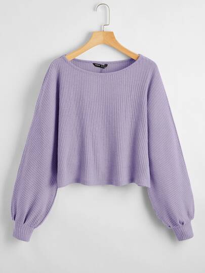 Einfarbiges geripptes Strick T-Shirt