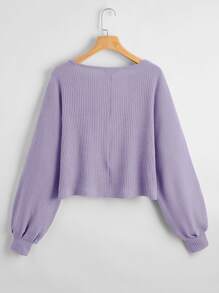 SHEIN Essnce 羅紋長袖中長T恤 - 紫丁香色 - 查看 2